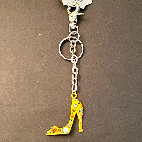 NEW Sparkling Stiletto Purse Charm/ Keyring, Yellow Metal, Multi-color Crystals - Picture 7 of 9